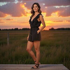 American Eagle Black Ruffle Romper Size Small